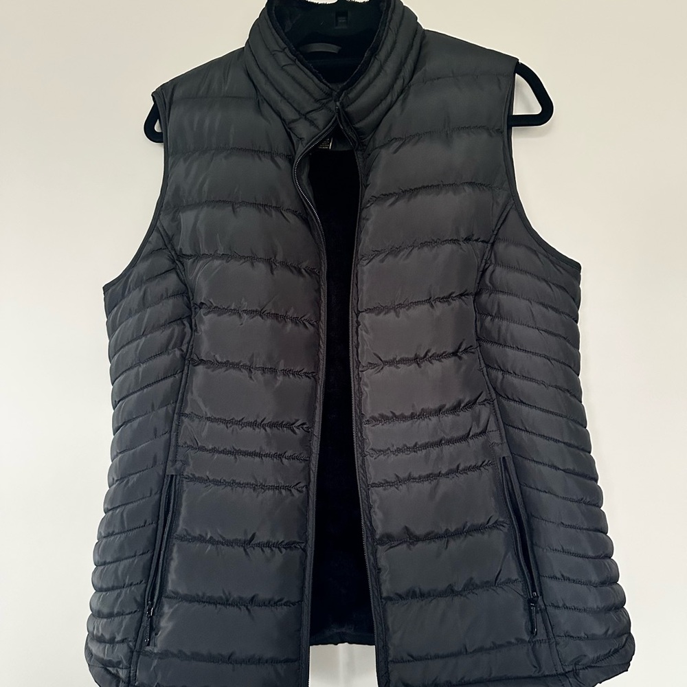 Faux Fur Lined Black Puffer Vest